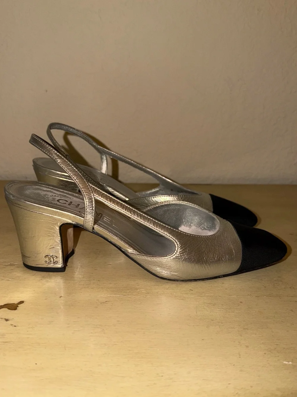 CHANEL Metallic Slingback Pumps